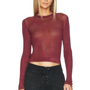 Free People size large Womens H20 Crew Neck Sheer Long Sleeve Pullover
